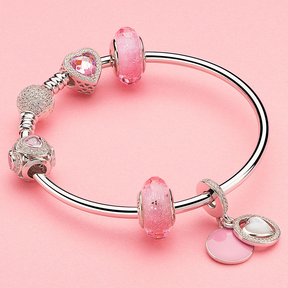 Pink & Clear CZ Row of Hearts Charms