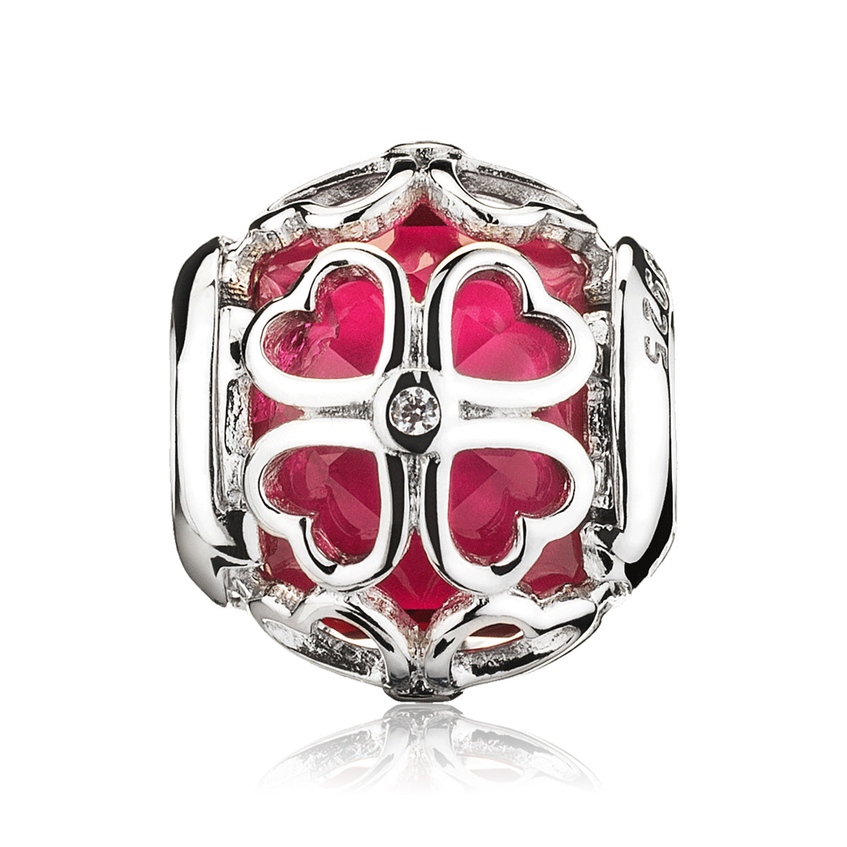 Cerise CZ Encased in Lucky Clover Charm