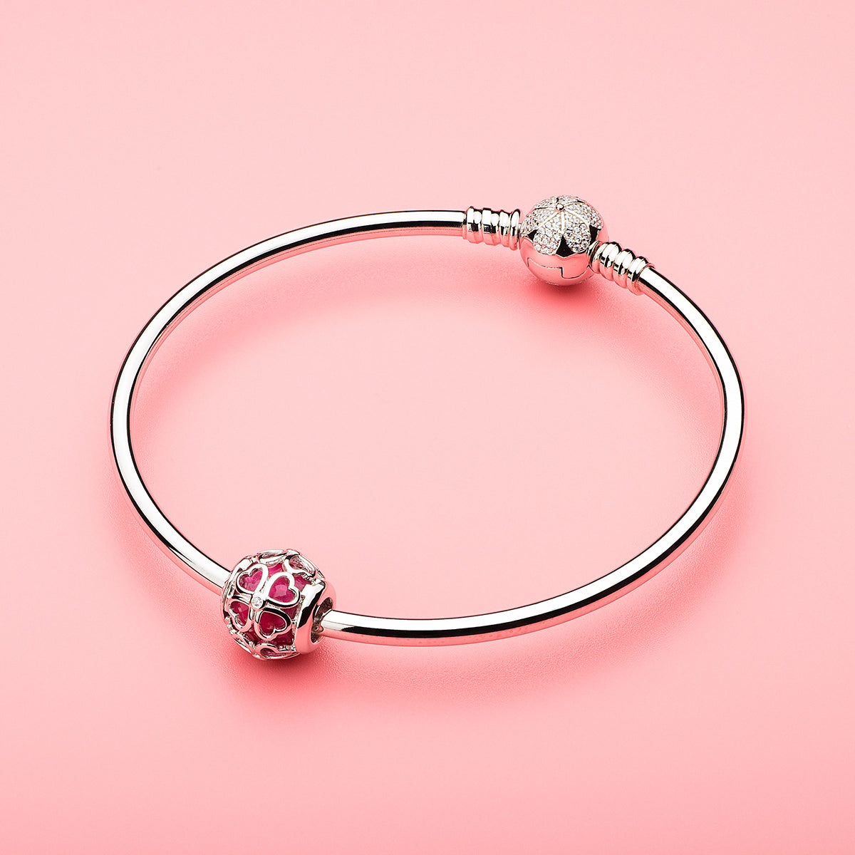Cerise CZ Encased in Lucky Clover Charm