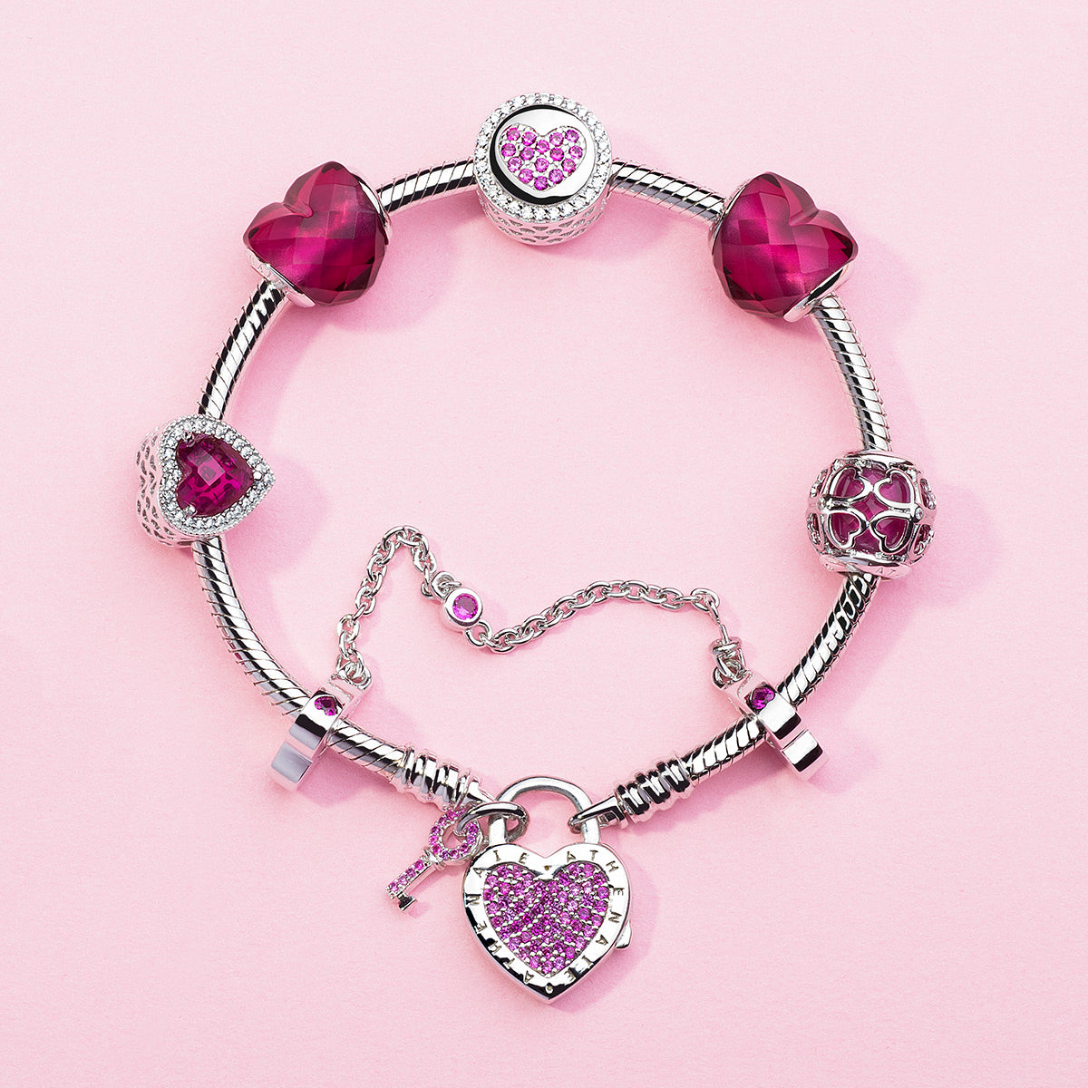 Cerise CZ Encased in Lucky Clover Charm