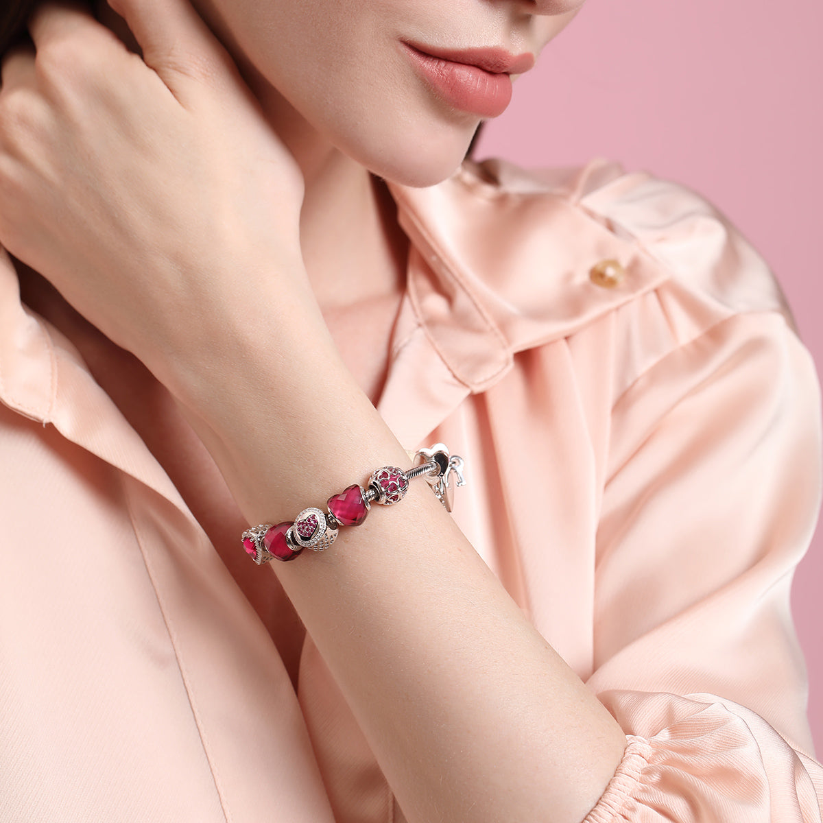 Cerise CZ Encased in Lucky Clover Charm