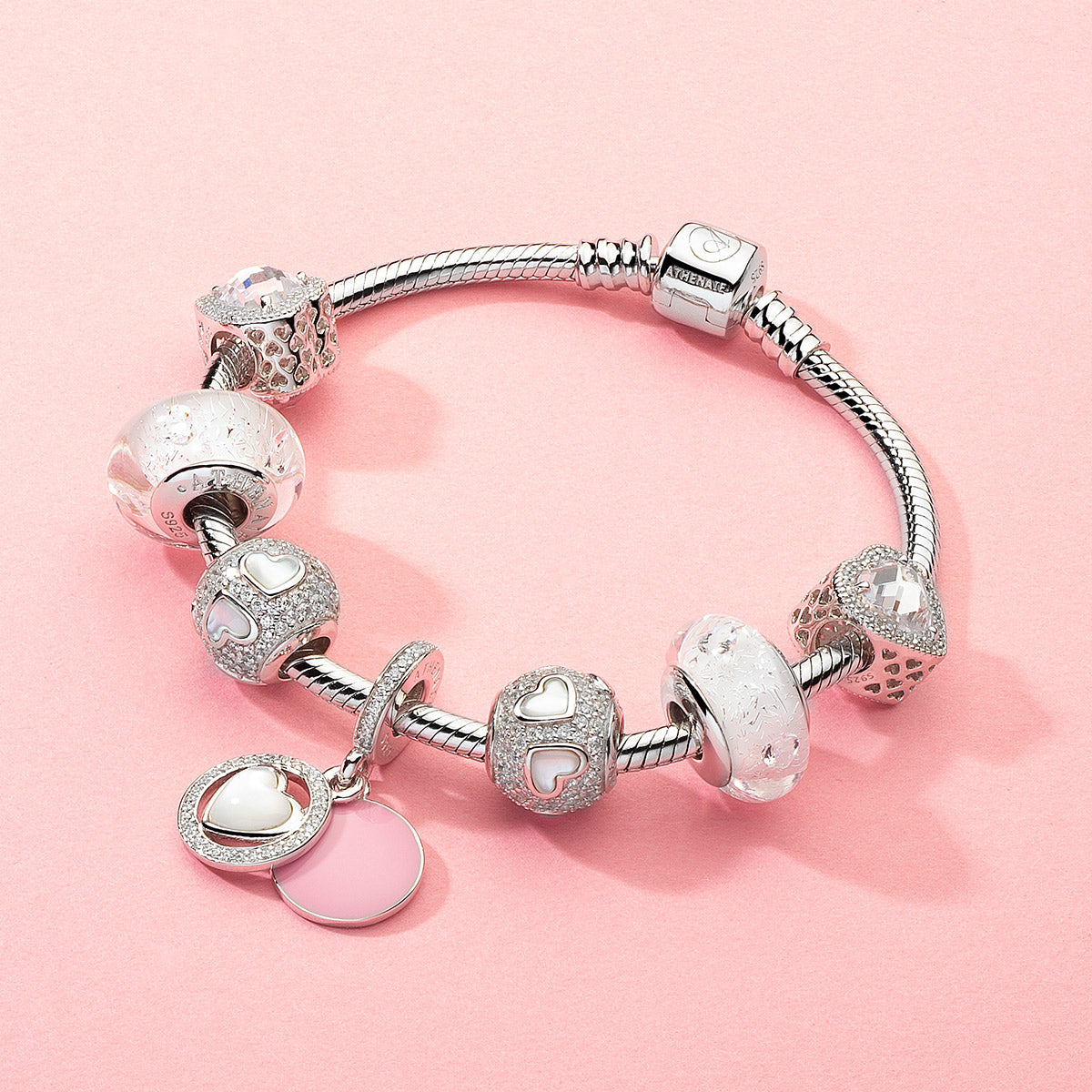 Mother of Pearl and CZ Luminous Hearts Charms