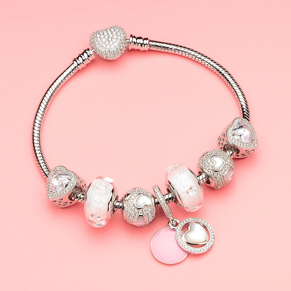 Mother of Pearl and CZ Luminous Hearts Charms