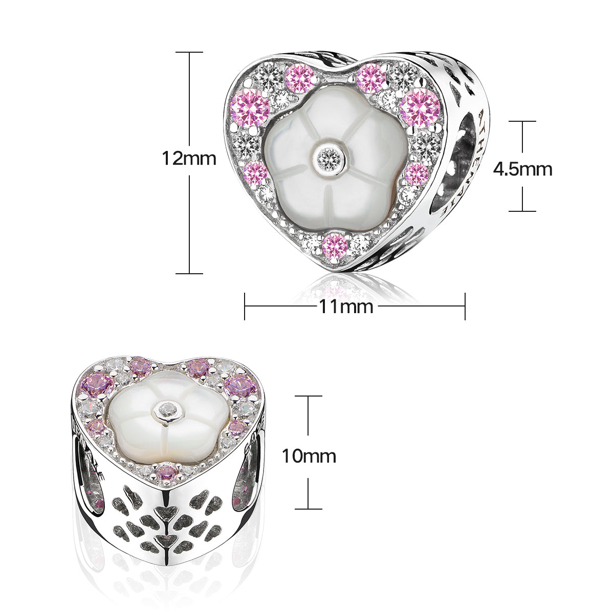 Multi-Colored CZ Heart Shape Flower Pink Charm