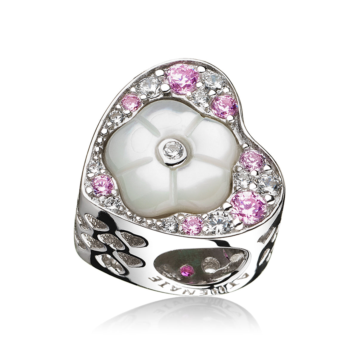 Multi-Colored CZ Heart Shape Flower Pink Charm