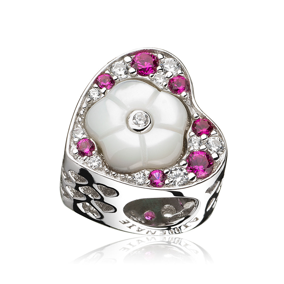 Multi-Colored CZ Heart Shape Flower Rose Red Charm