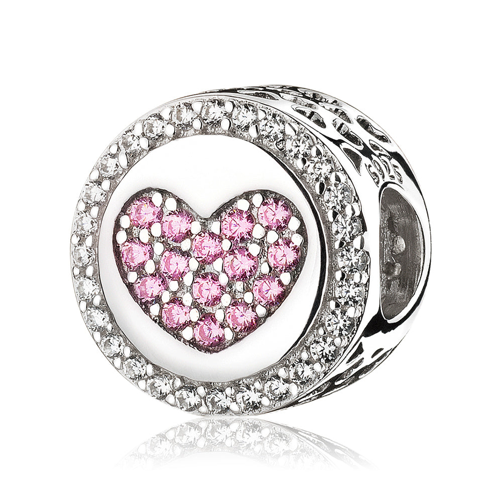 Pink CZ Love of My Life Heart Charms