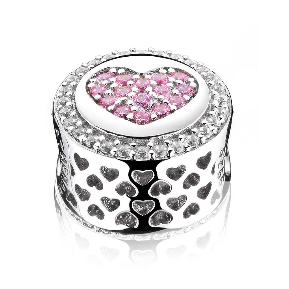 Pink CZ Love of My Life Heart Charms