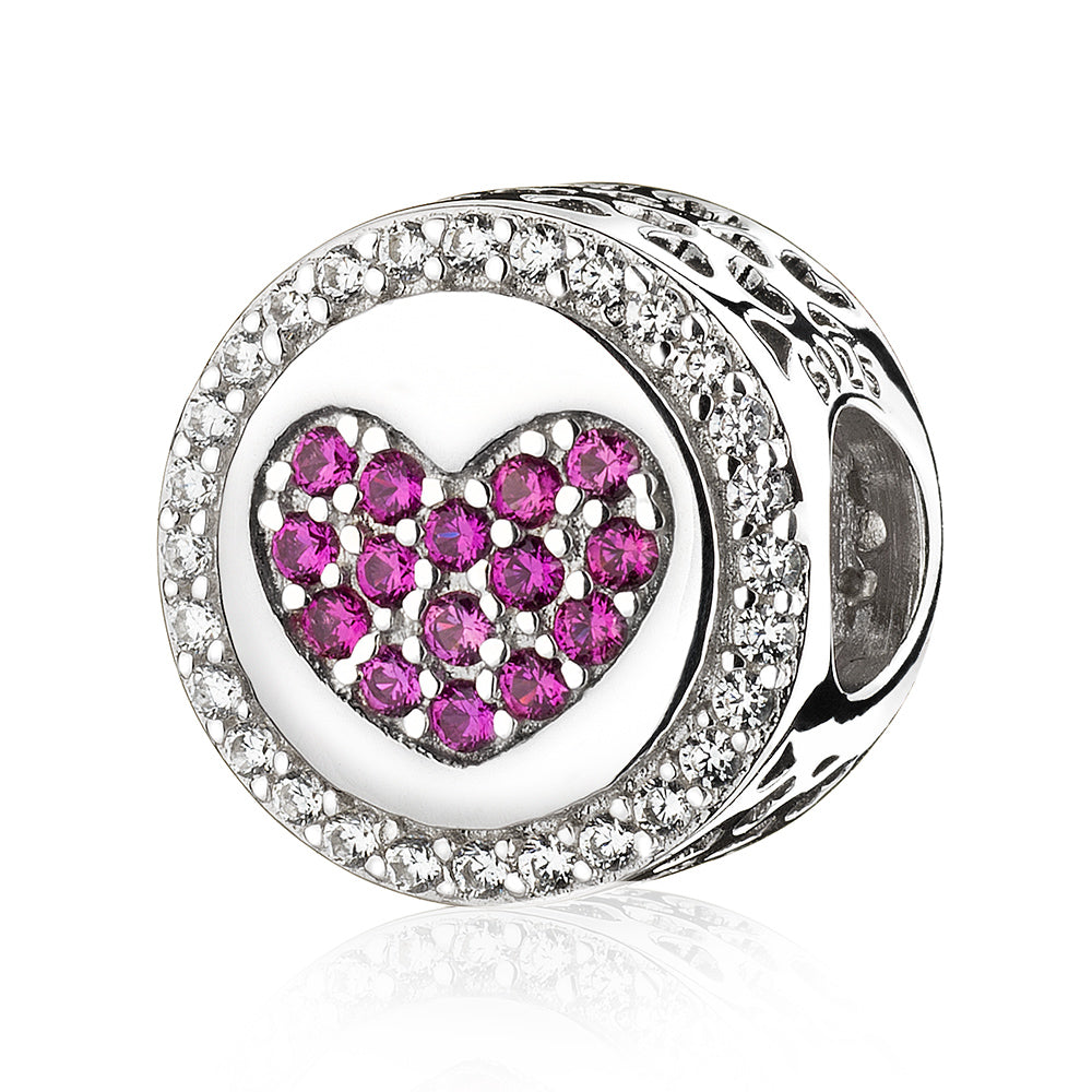 Rose Red CZ Love of My Life Heart Charms