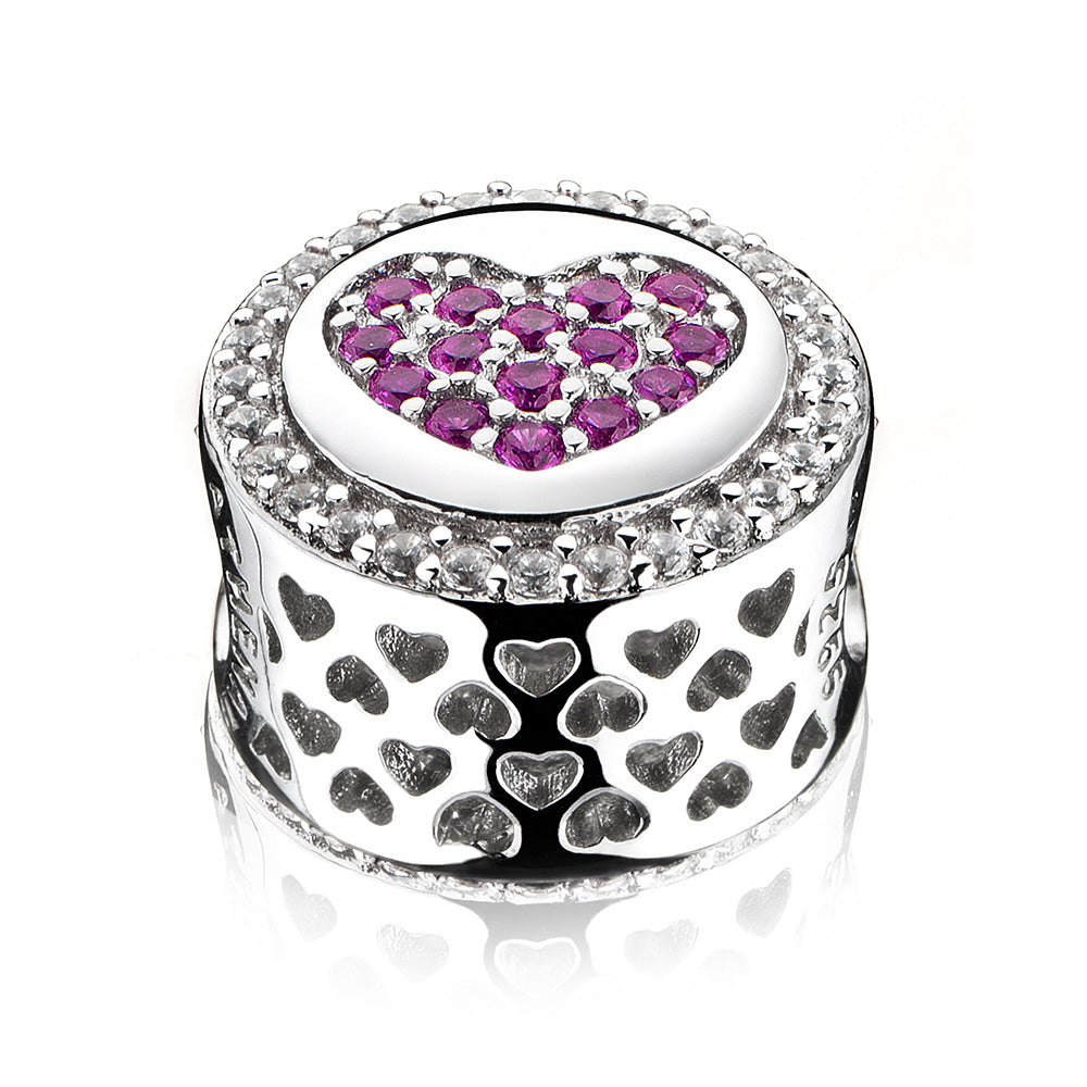 Rose Red CZ Love of My Life Heart Charms