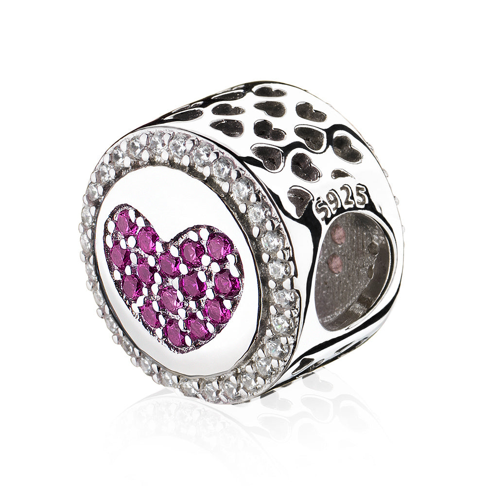 Rose Red CZ Love of My Life Heart Charms