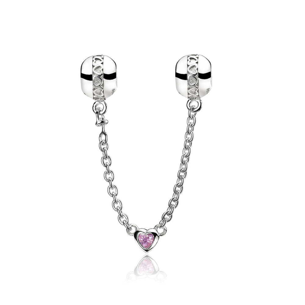 Love Heart Connection Charms Clear CZ Safety Chain