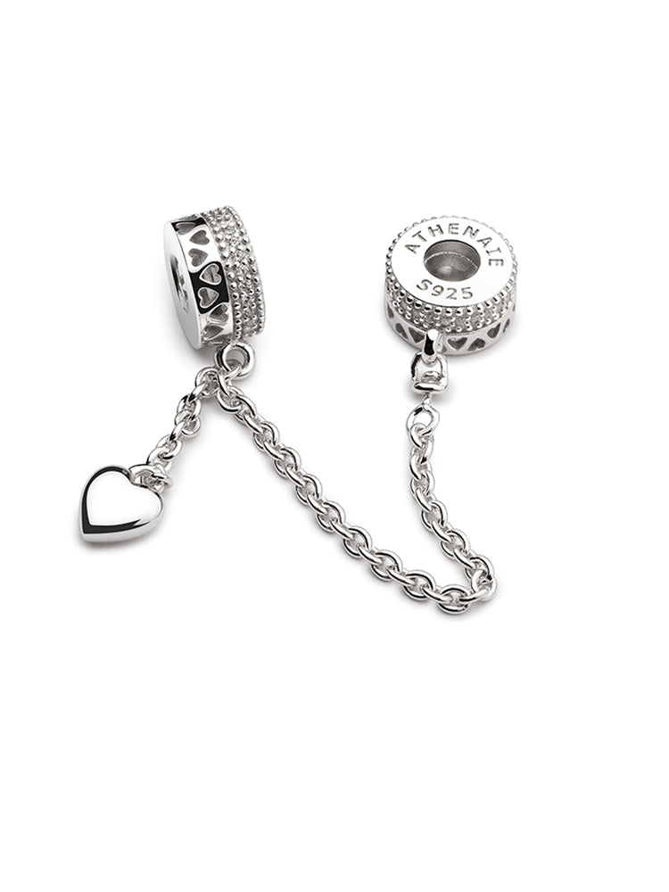 Charm de cadena de seguridad de plata de ley 925 con forma de cadena de amor para pulseras