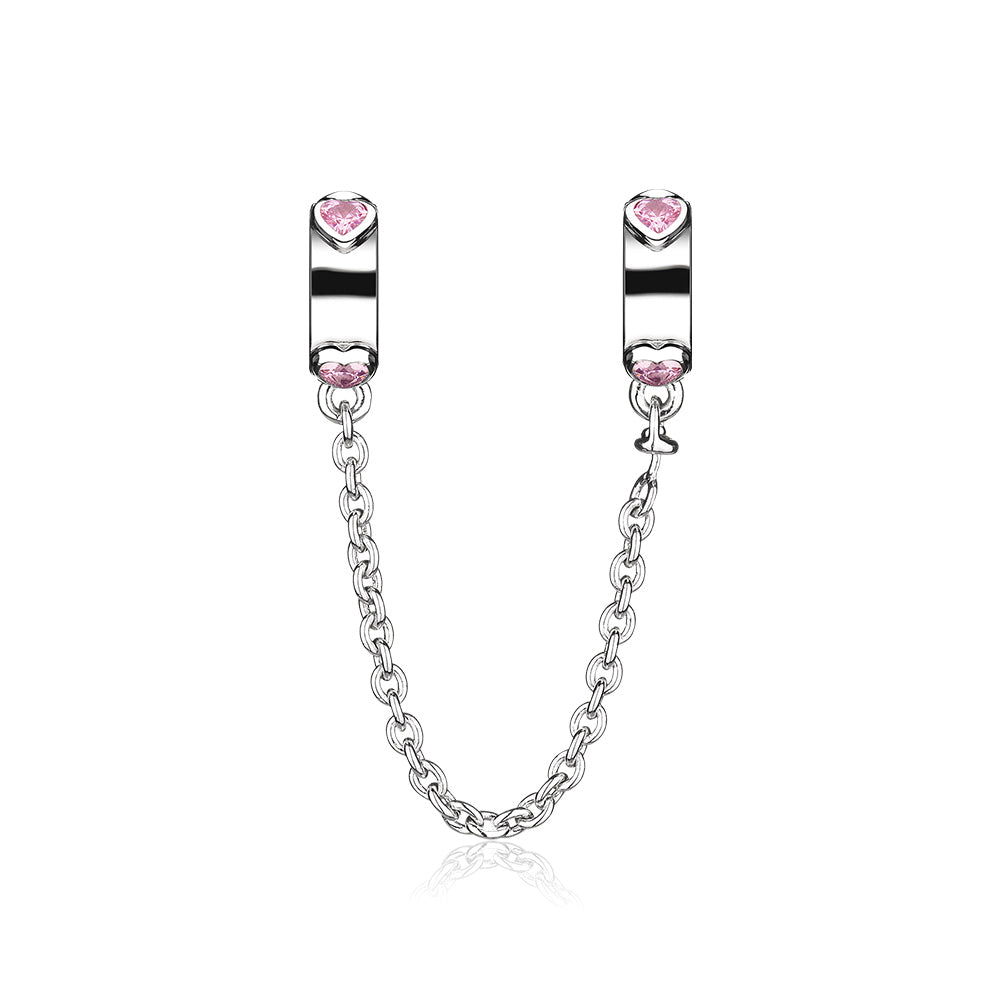 Pink CZ Love Hearts Dangle Safety
