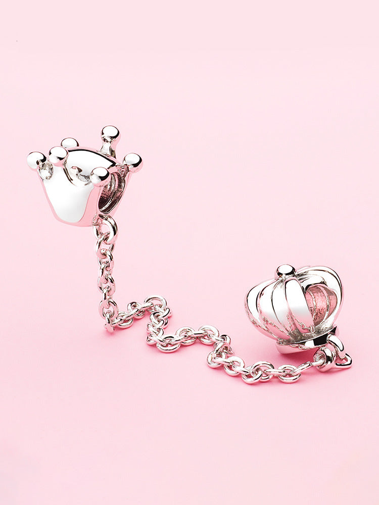 Cadena de seguridad con dos coronas: dije para pulsera de plata 925