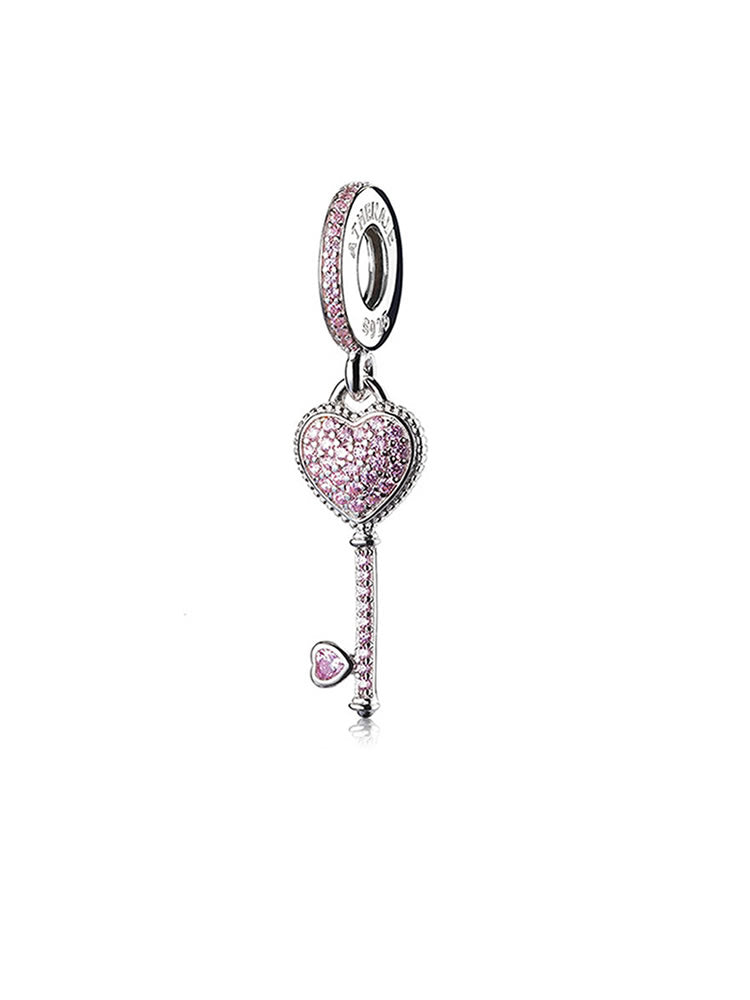 Pink CZ Love Key Pendant Charm