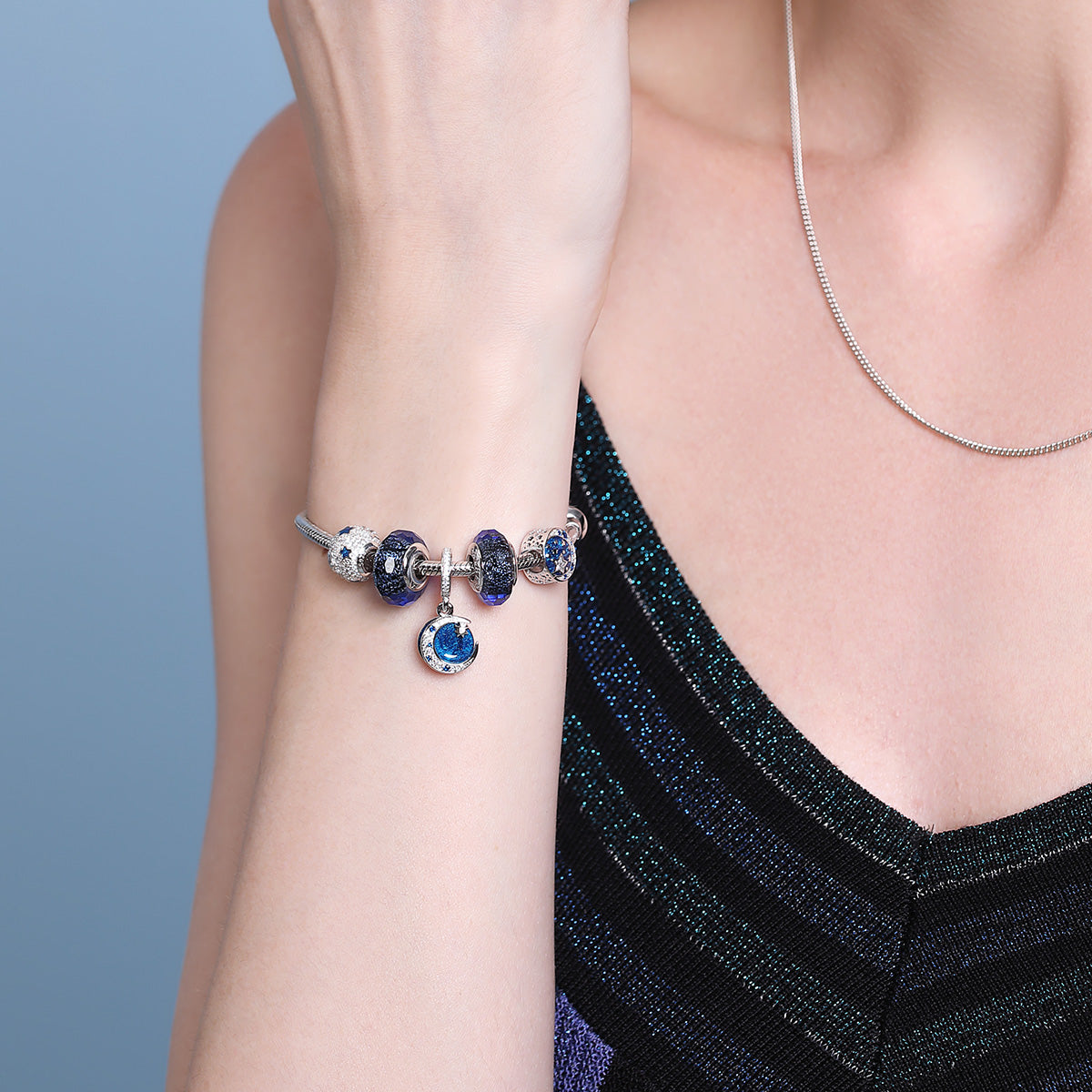 Blue Enamel & CZ Vintage Night Sky Dangle