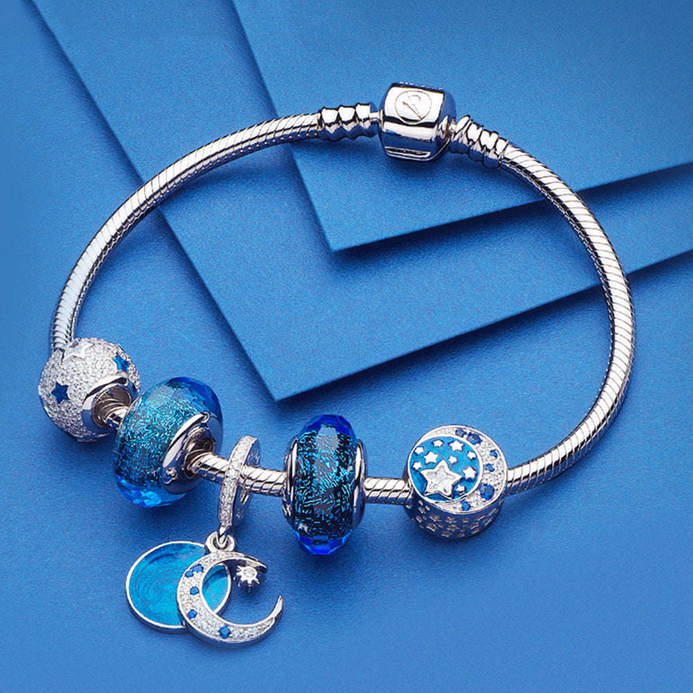 Blue Enamel & CZ Vintage Night Sky Dangle