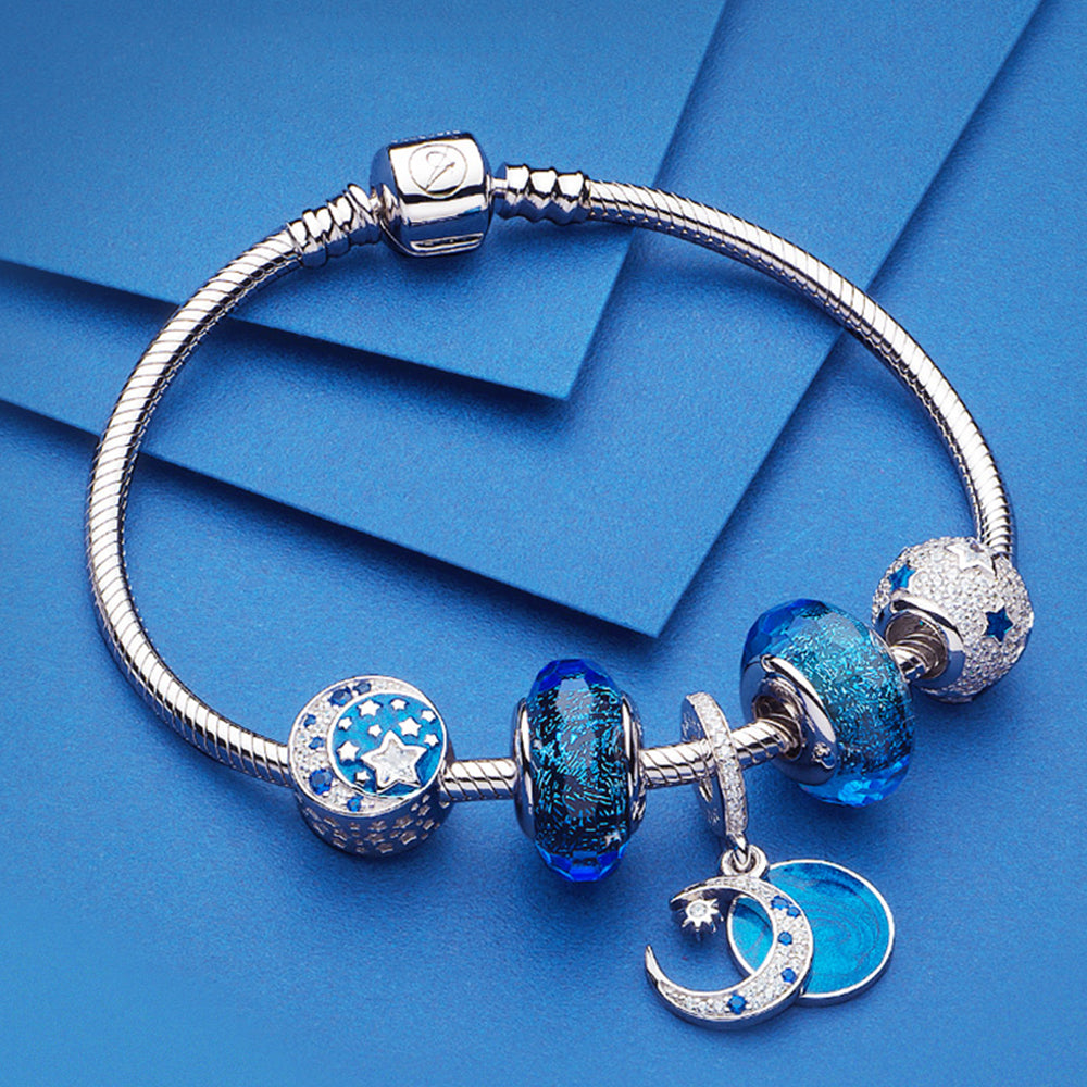 Blue Enamel & CZ Vintage Night Sky Dangle