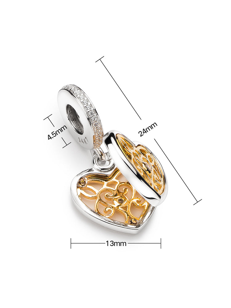 Filigree Love Heart Charm in 18K Gold Pendant