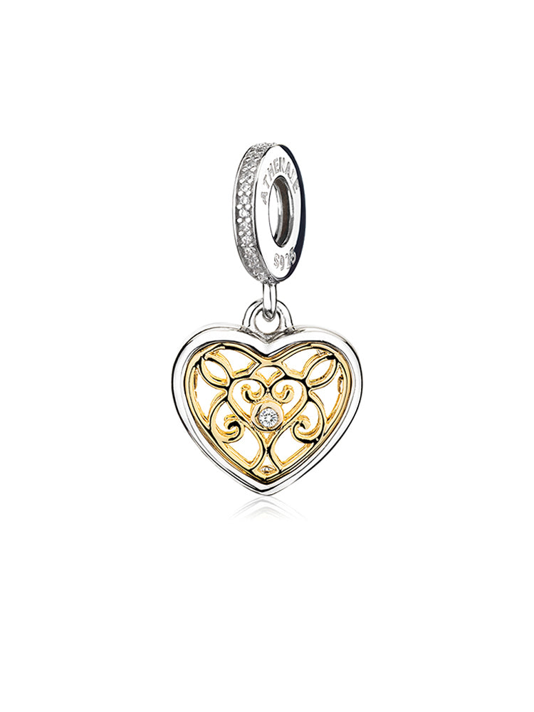 Filigree Love Heart Charm in 18K Gold Pendant