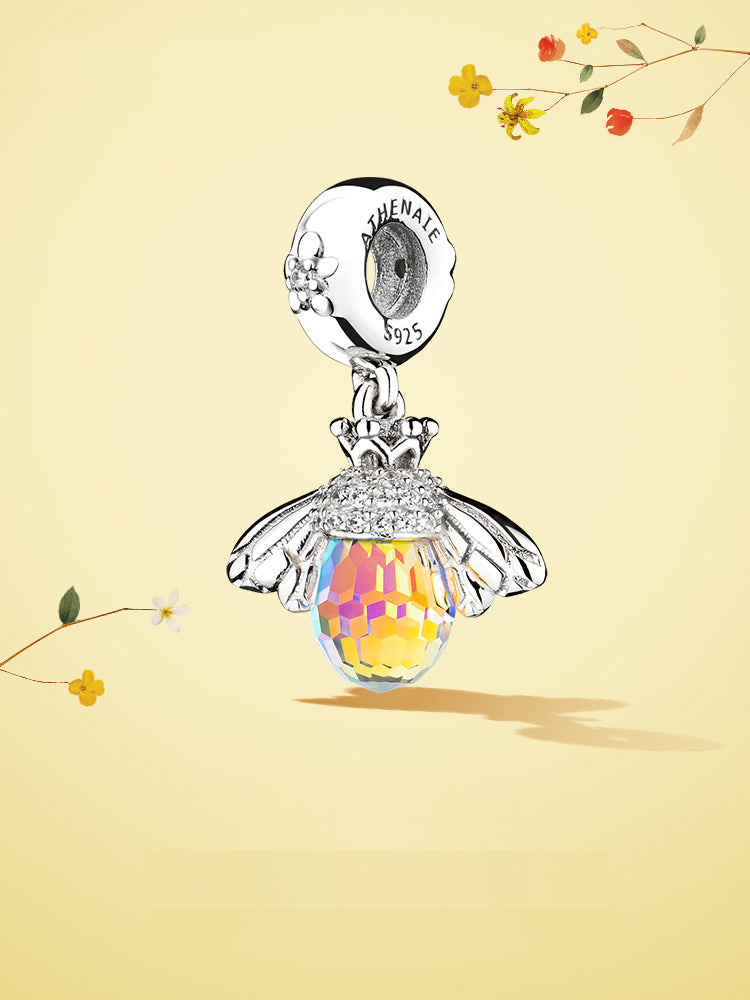 Crystals Bee Pendant – Sterling Silver Charm for Bracelet or Necklace