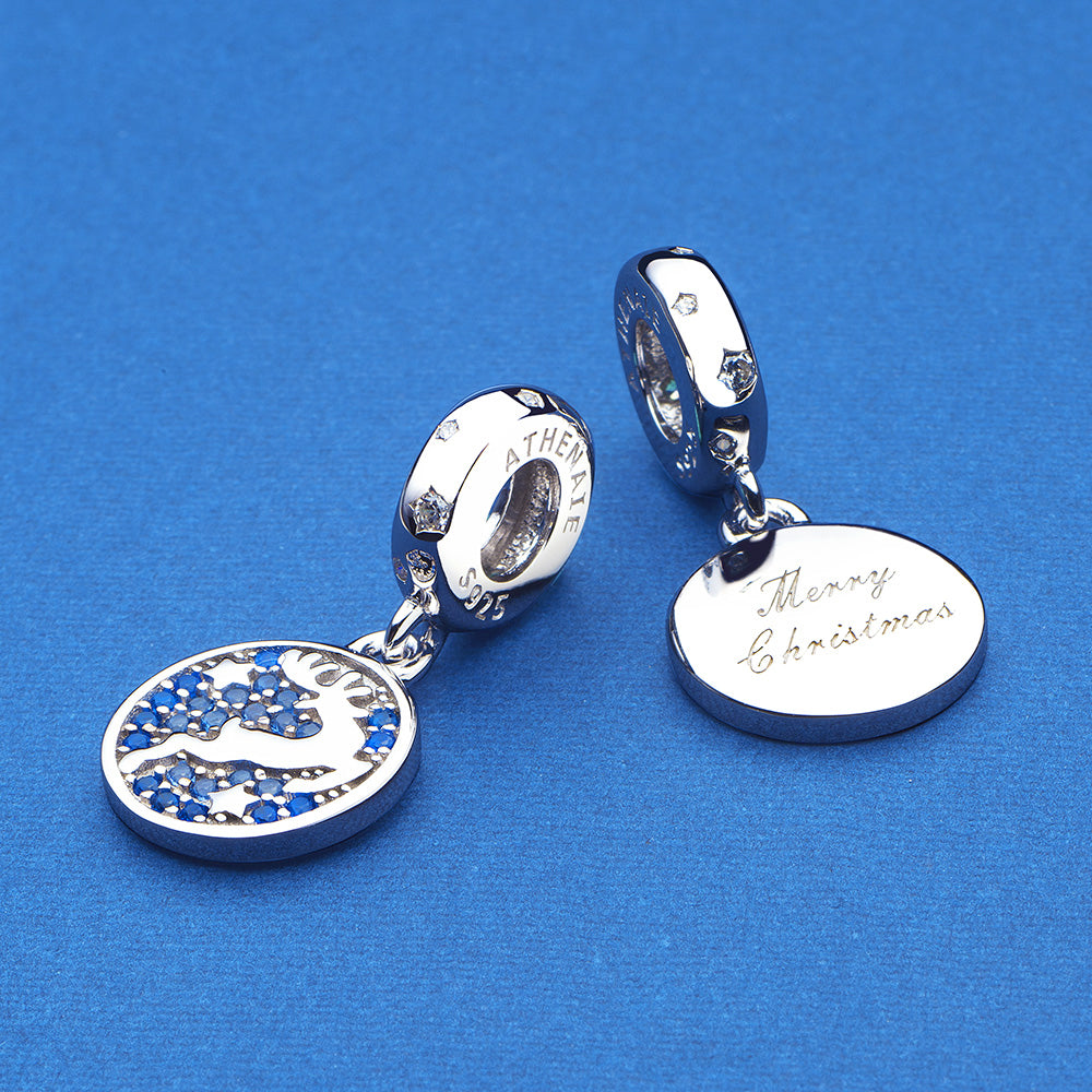 Blue CZ Holiday Deer Dangle