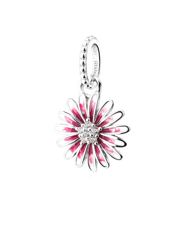 Charm colgante de margarita ruborizada en plata de ley 925