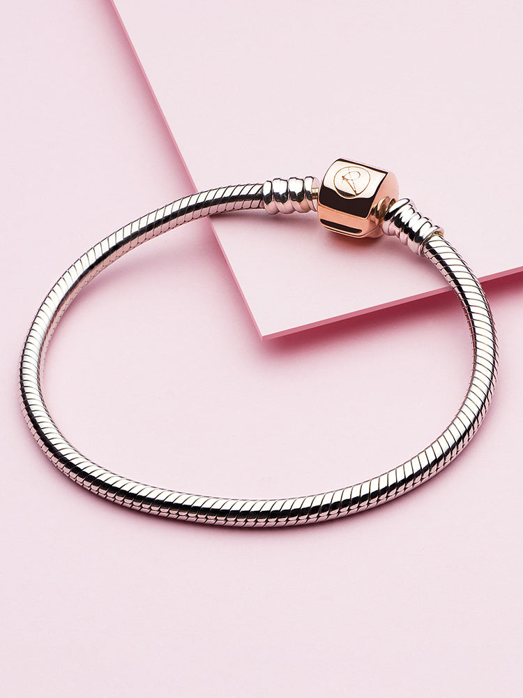 Pulseira de corrente de cobra com fecho em ouro rosa