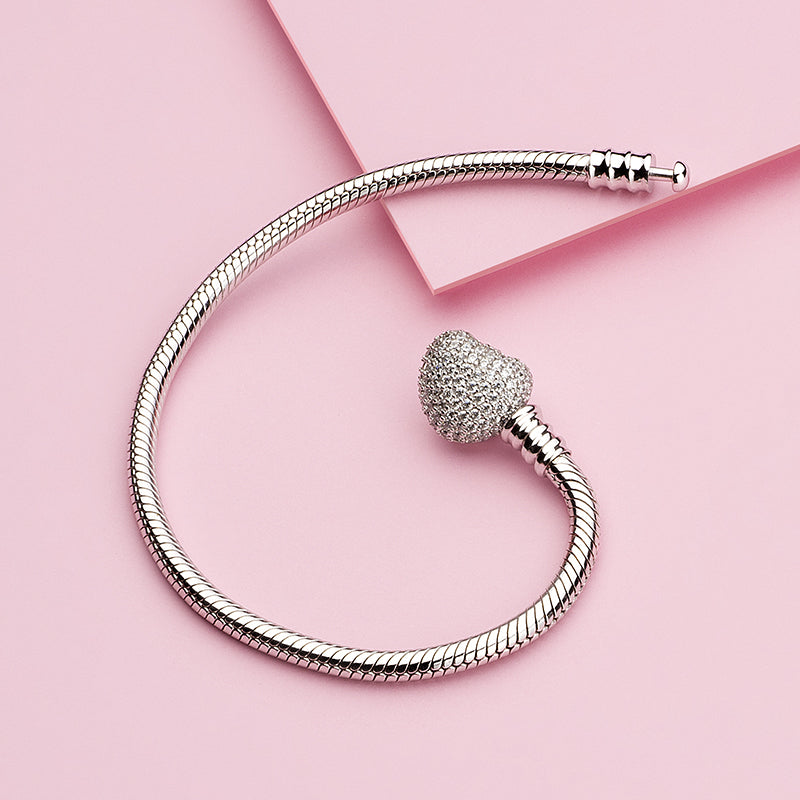 Pave Clear CZ Heart Clasp Bracelet
