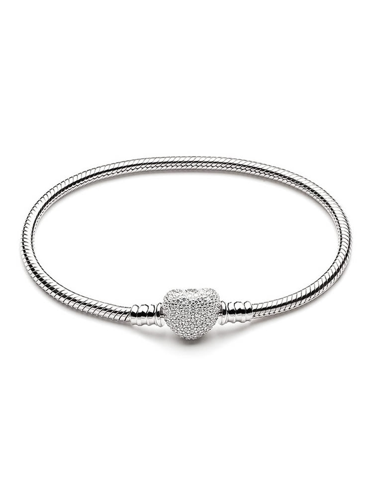 Pavé Heart Clasp Snake Chain Bracelet