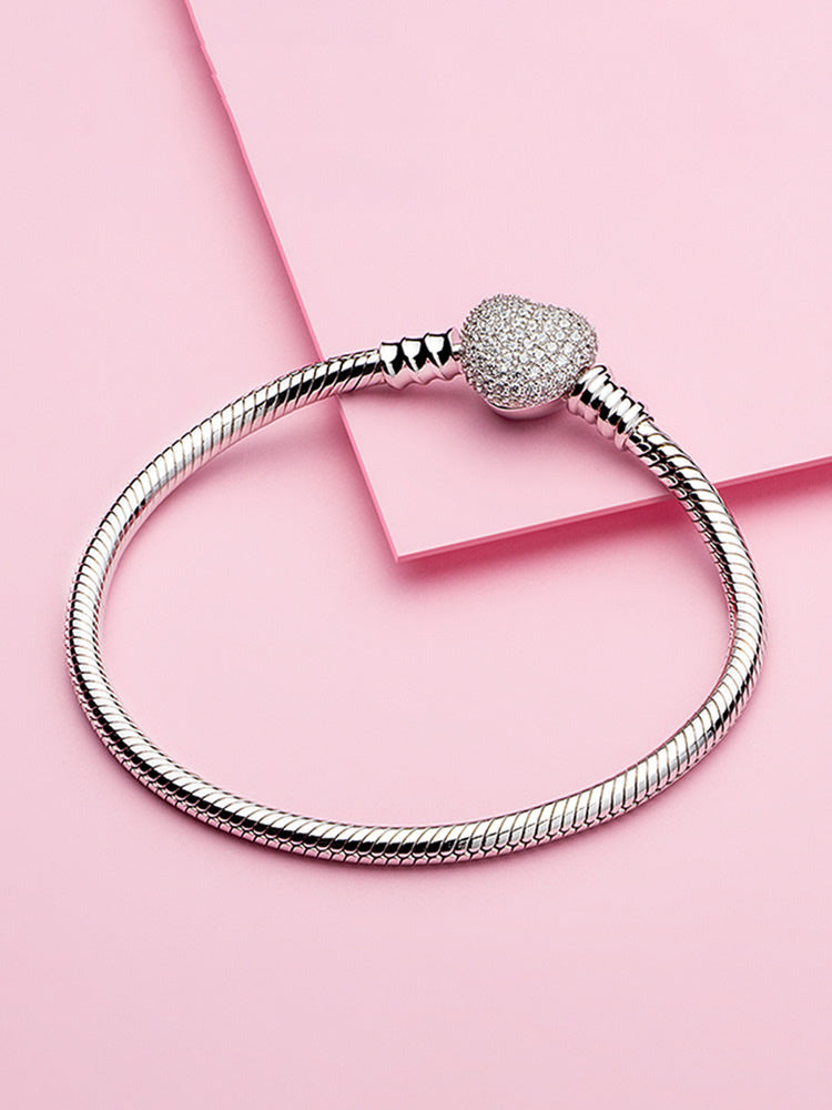 Pavé Heart Clasp Snake Chain Bracelet
