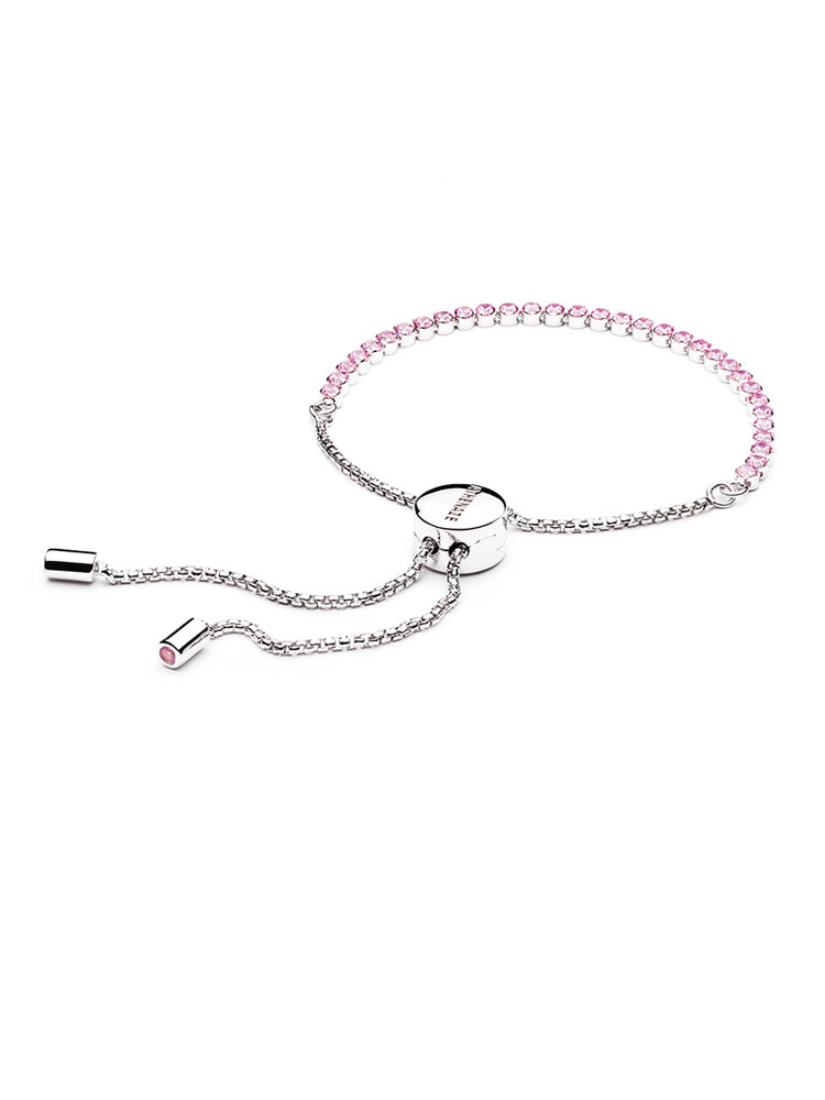 Pulseira de fio brilhante com zircônias cúbicas rosa, comprimento 23 cm (9 polegadas).