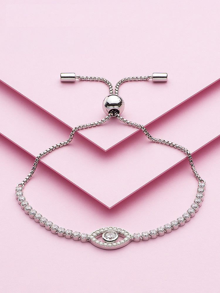 Sparkling Clear Cubic Zirconia Devil's Eye Slider Bracelet Adjutable