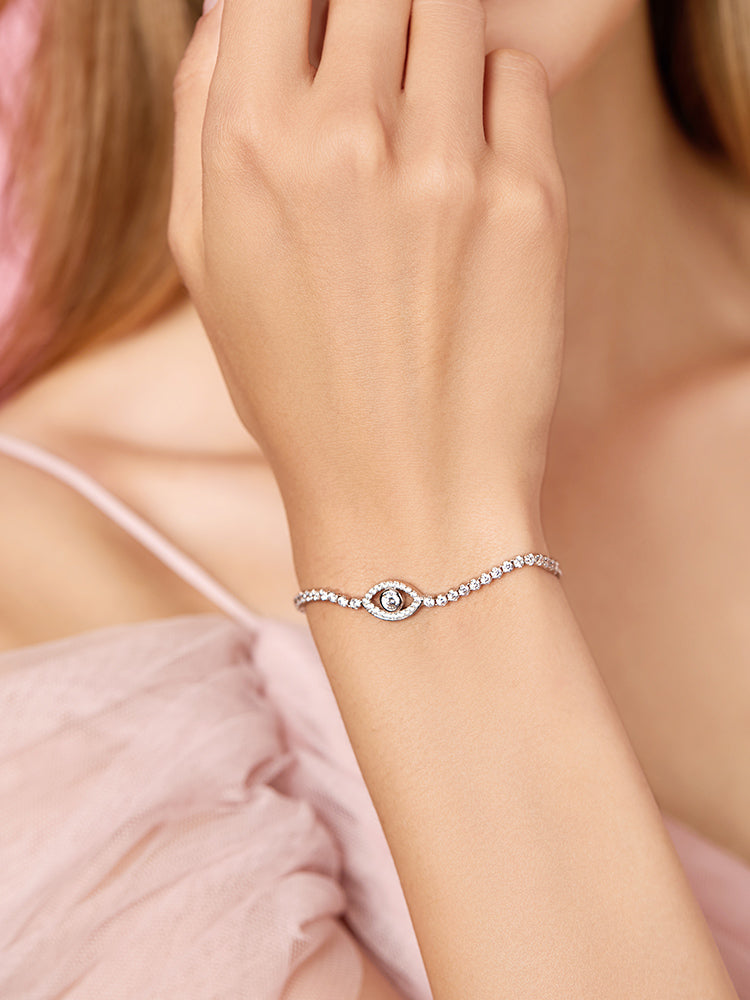 Sparkling Clear Cubic Zirconia Devil's Eye Slider Bracelet Adjutable