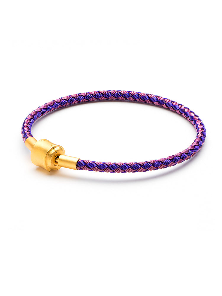 Purple & Pink Braided Charm Bracelet with Gold Clasp