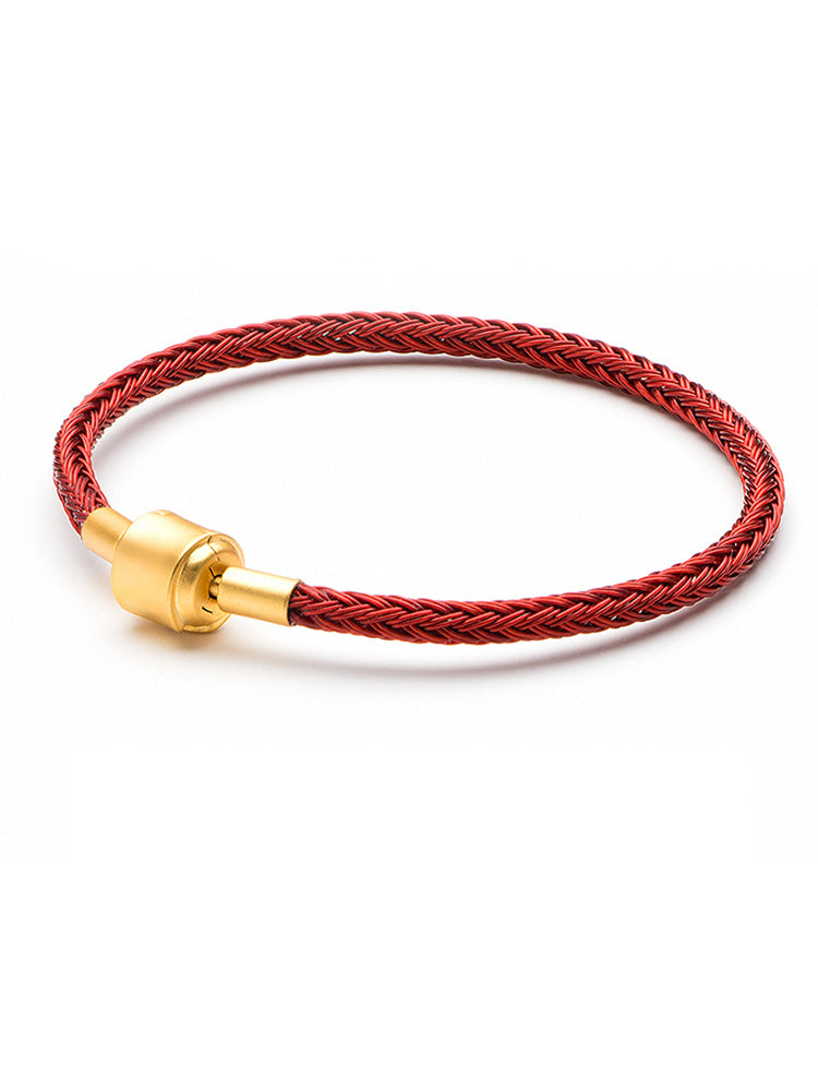 Classic Red Braided Charm Bracelet with Gold Clasp