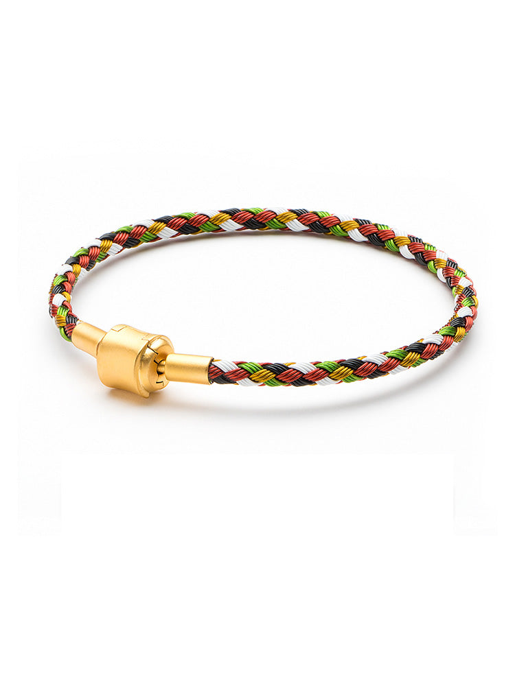 Multicolor Braided Charm Bracelet with Gold Clasp
