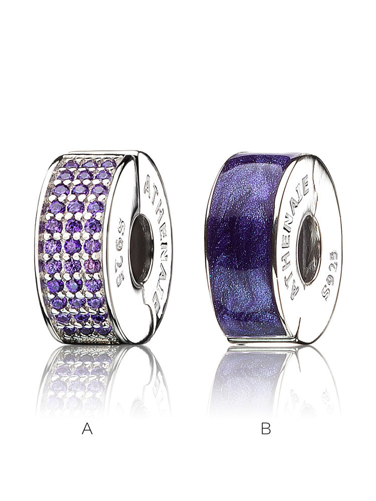 Front and back view of amethyst clip stopper charm