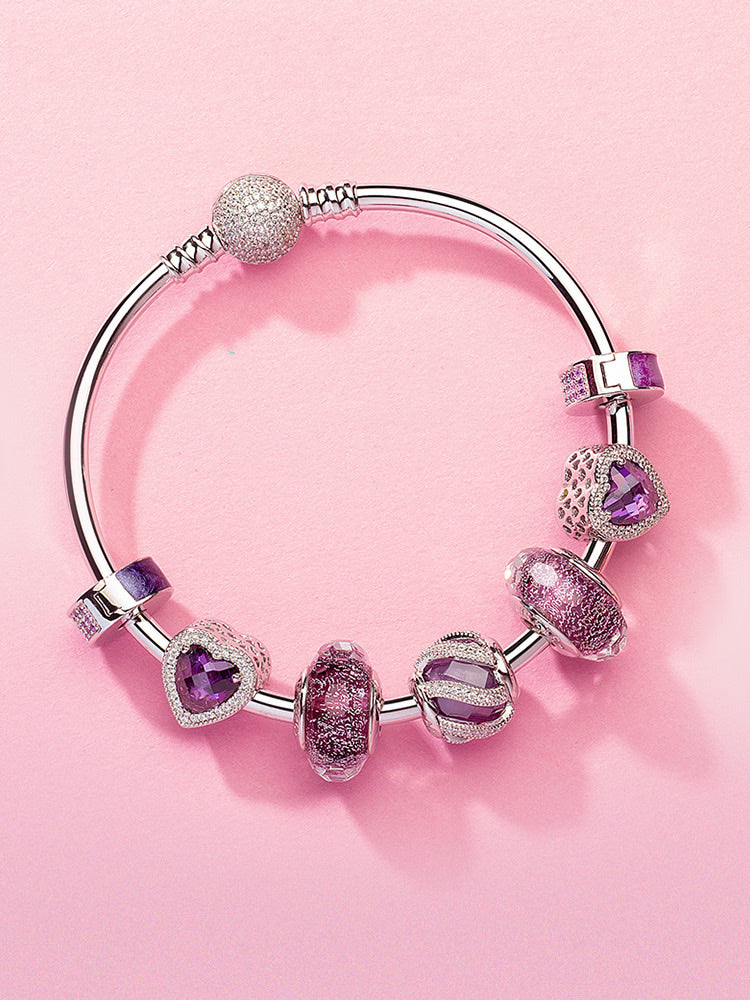 Amethyst clip stopper charm securing charms on European style bracelet