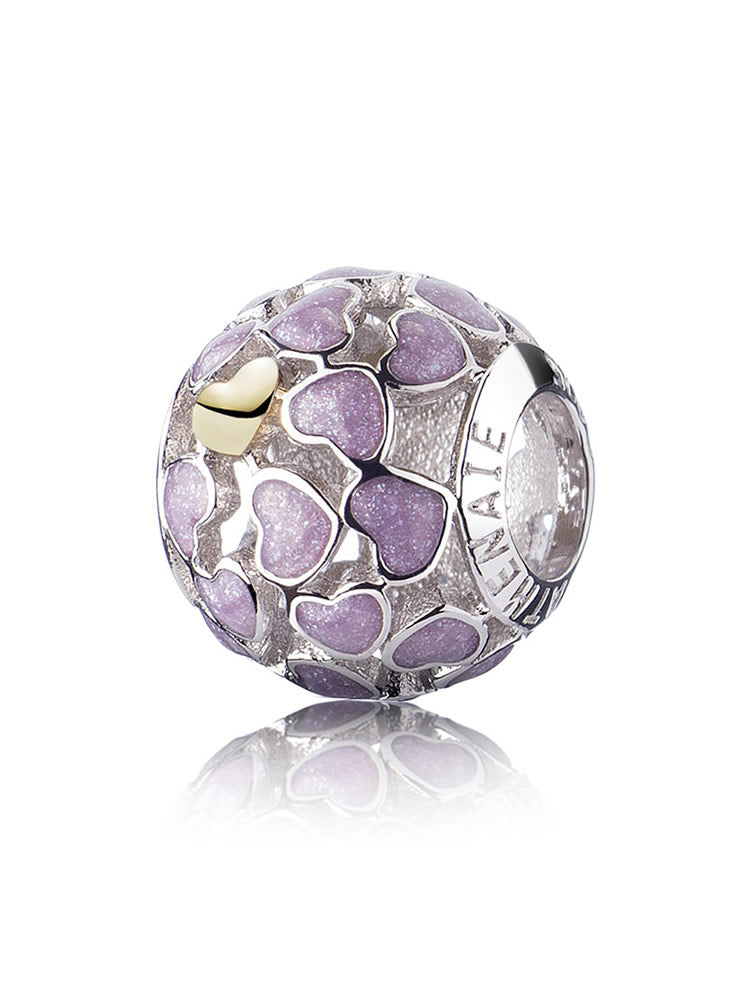 Amethyst Heartbeat purple enamel charm bead in sterling silver by ATHENAIE