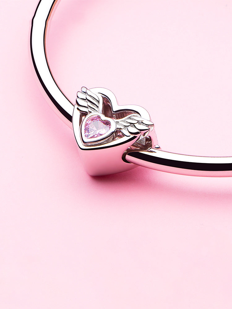Angel wings heart charm bead styled on charm bracelet