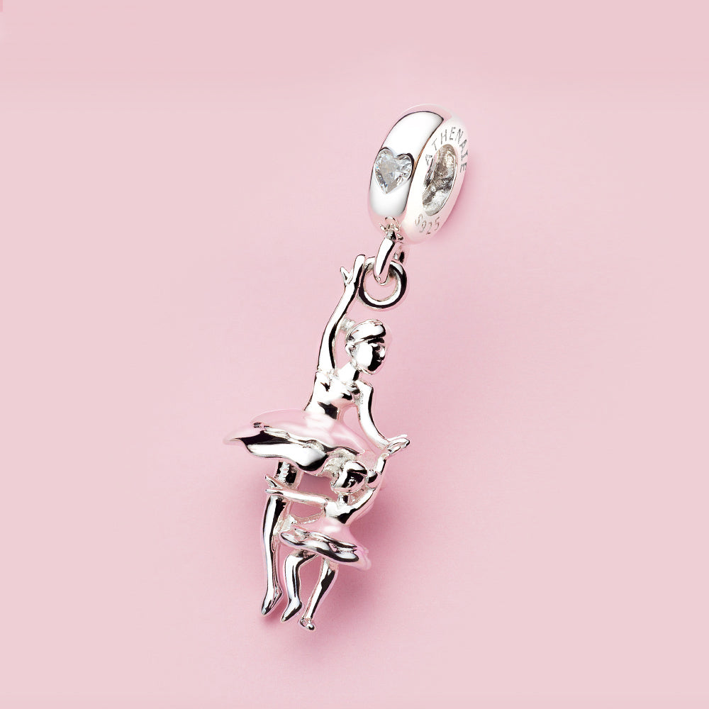 ATHENAIE Ballet Embrace Pendant Charm – elegant scene display with enamel and zirconia