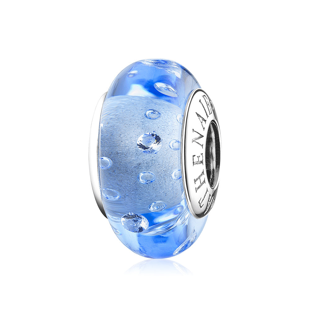 Blue Horizon Murano glass charm bead 925 silver core front view