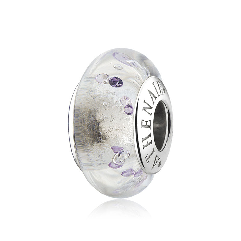 Crystal Aurora Murano glass charm bead 925 silver core front view