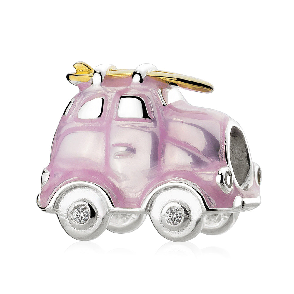 ATHENAIE EN72 pink car charm bead on white background