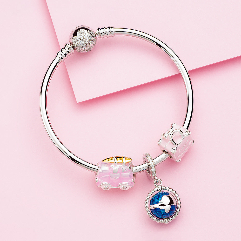 ATHENAIE travel theme bracelet with EN72 pink car charm