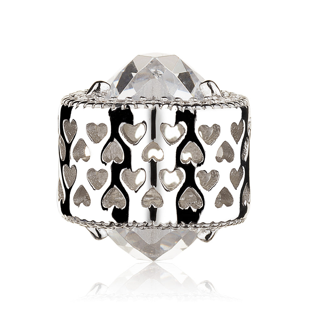 Detailed side angle of Eternal Heart charm 925 silver bead heart shape