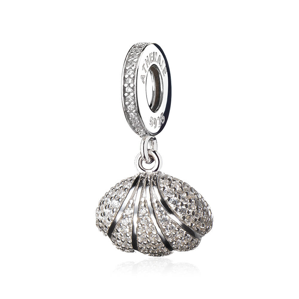 Ocean Pearl 925 silver pendant charm with shell pearl and CZ stones scene display