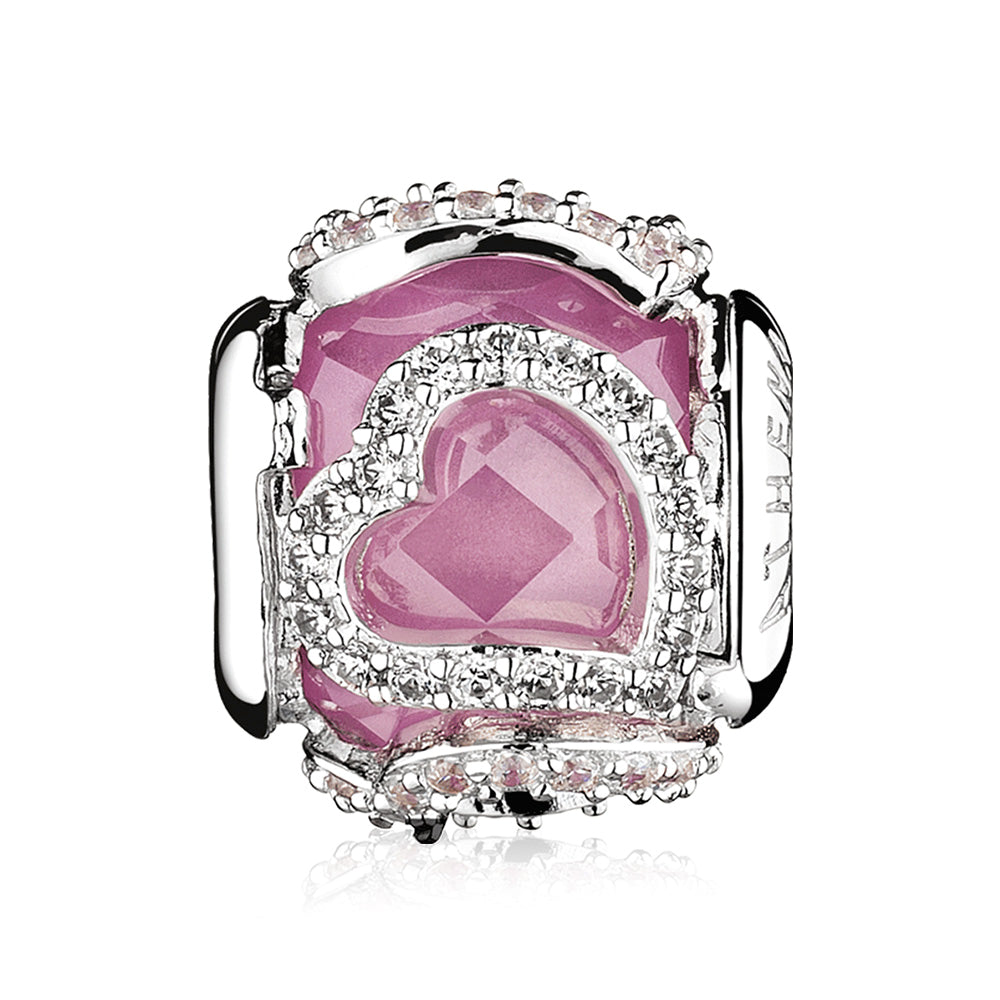 ATHENAIE PAV112 pink heart charm bead in sterling silver with cubic zirconia - main product image